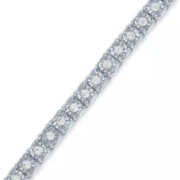 Macys Womens 14K Gold Plated Sterling Silver 1 CTTW Diamond Tennis Bracelet - Picture 3 of 10